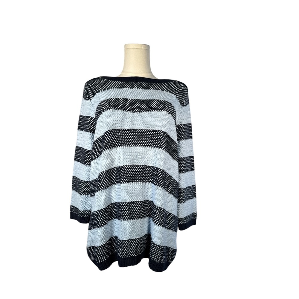 Croft & Barrow Striped Cotton Nautical Navy & Light Blue Boat Neck Sweater